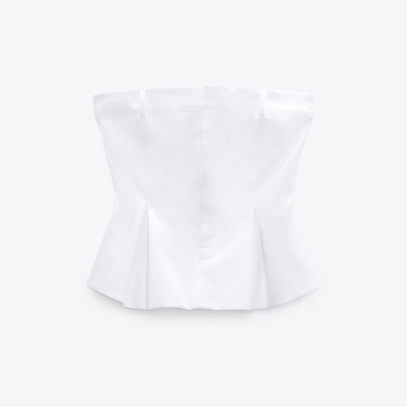 White Gabardine Strapless Bustier Zara Peplum Blouse Top - Picture 6 of 11